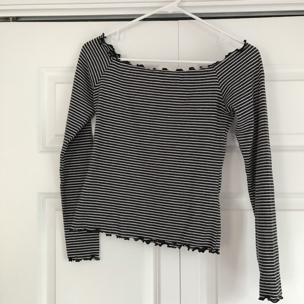 Hollister Striped Off Shoulder Lettuce Edge Top